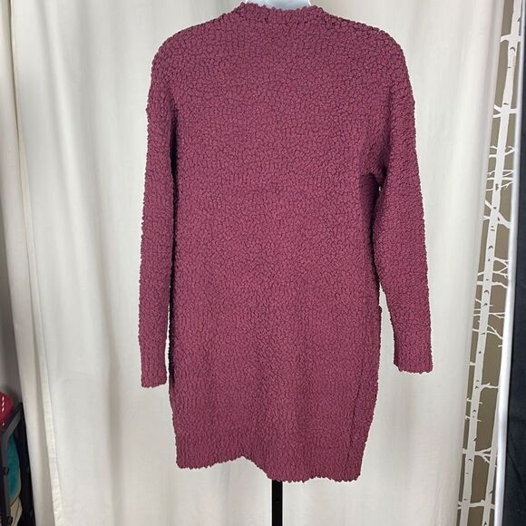 Merokeety Plum Purple Popcorn Chenille Loose Knit Longline Open Front Cardigan S - Picture 2 of 5